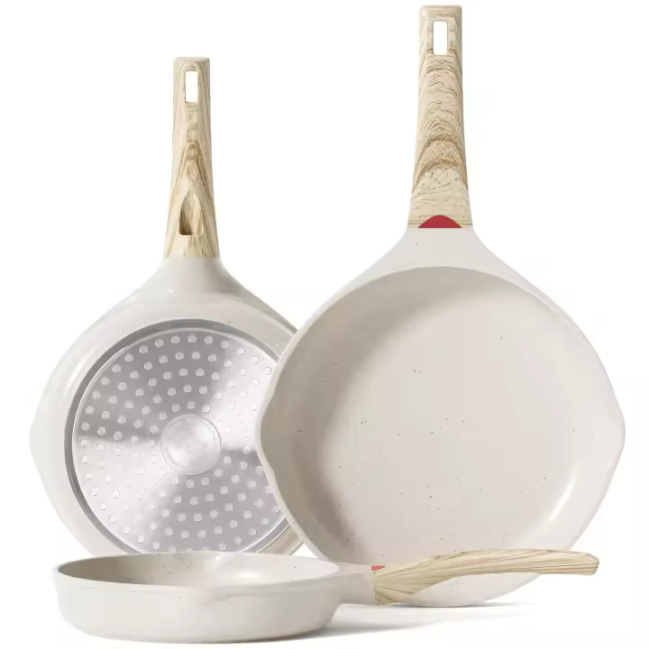 RIOVARM Inducción Juego de sartenes Antiadherente Batería de cocina 20 cm 24 cm 28 cm Granito Sartén para tortillas sin PFOA Mármol Sartenes con mango resistente al calor para varias estufas - 1