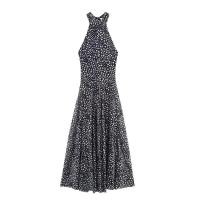 Vestido largo casual de verano 2025 para mujer con lunares, cuello halter, espalda descubierta y dobladillo suelto. - details 1