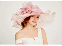 Elegante Sombrero de Derby de Organza Rosa Largo y Ancho con Estilo Floral - details 0