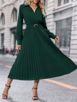 Vestido largo plisado de manga larga para mujer, elegante y hermoso, Color sólido, moda de primavera y otoño - details 1