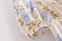 Vestido retro de manga corta con escote cuadrado para mujer con cordón en el pecho, minifalda floral de corte en A de cintura alta ajustada - details 2