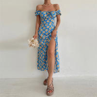 Vestido de mujer, novedad de verano 2025, vacaciones, pausa para el té, cuello cuadrado, falda de longitud media, mangas de burbuja, vestido con abertura Floral francés - details 32