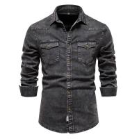 Camisas vaqueras para hombre, camisas desgastadas lavadas de calidad, talla europea, otoño e invierno, 2024 - details 7