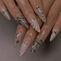 24 piezas de diseño dorado en forma de almendra francesa, uñas ovaladas simples, uñas postizas completamente cubiertas - details 14