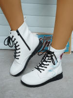 Botas cortas de cuero bordadas para mujer, zapatos planos al tobillo, deportivos, de mezclilla, estilo Chelsea, a la moda, invierno, 2023 - details 5