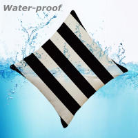 Funda de Almohada de Lino Impermeable para Exteriores Estampado Geométrico a Rayas Blanco-Negro - details 0
