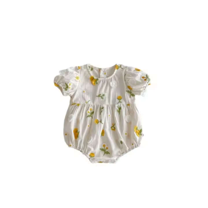 Pastoral niñas bebé bordado Floral mameluco de manga corta girasol mono infantil niño recién nacido ropa de bebé de una pieza - 1
