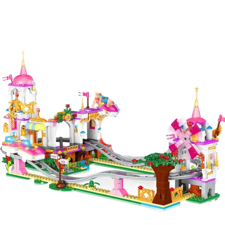 Juego de construcción de montaña rusa, parque de atracciones, Kit de bloques de construcción, parque infantil de princesa, rosa, regalo de cumpleaños - 1