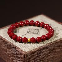 Pulsera de cuentas de piedra Natural para mujer, cuentas de Color rojo y dorado de cinabrio de la suerte, joyería de fiesta, regalo de buena suerte - details 4