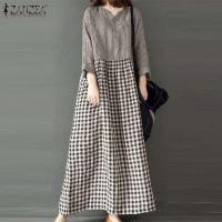Vestidos a cuadros para mujer, vestido de manga larga suelto informal con estampado de malla de primavera, vestido elegante de verano para mujer - details 4