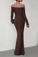 Elegante Vestido Largo de Hombro al Máximo para Mujer Color Sólido, Hombros Descubiertos, Moda de Noche Primavera Otoño - details 12