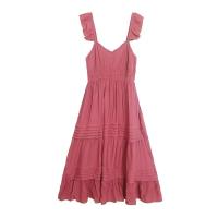 Vestido de tirantes con volantes dulce y femenino para comercio exterior, vestido Midi ajustado de cintura alta con forro para verano - details 0