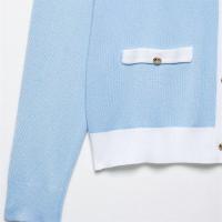 PB & ZA 2025 Chaqueta de punto de manga larga con cuello redondo y borde empalmado, cárdigan versátil informal sencillo con una hilera de botones para mujer - details 9