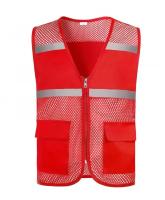 Chaleco reflectante para construcción nocturna, red de pesca con múltiples bolsillos, chaqueta voluntaria para grandes eventos, chaleco informal con cierre de cremallera para verano - details 3