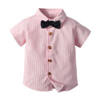 Camisa de manga corta de algodón con cuello vuelto a rayas para niños, estilo coreano, ropa de verano 2025 - details 4