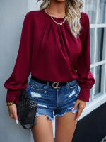 Top elegante de manga larga con cuello de encaje para mujer, ropa Lisa para otoño e invierno, 2023 - details 11