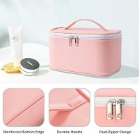 Bolsa de maquillaje portátil para mujer, bolsa de viaje para cosméticos, organizador de maquillaje con cremallera y bolsa interior de piel sintética, lavable e impermeable. - details 2