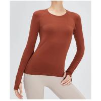 Camiseta deportiva de manga larga para mujer, tejido elástico, transpirable, Color sólido, cuello redondo, Yoga, Top deportivo sin costuras - details 9