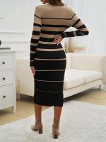 Elegante Vestido de Punto a Rayas Medio Largo 2025 Estilo Retro para Mujeres - details 8