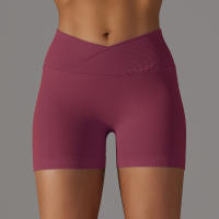 Hamidou pantalones cortos deportivos para mujer, Shorts de Yoga con cintura cruzada, gimnasio, entrenamiento, correr, cintura alta, realce de cadera, sin costuras, Fitness - details 67