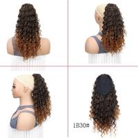 Cola de Caballo rizada de 18 pulgadas, pelo sintético ombré, peluca rizada corta y esponjosa, extensión de cabello con Clip con cordón negro Afro - details 7