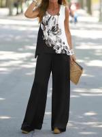Conjunto de 2 piezas para mujer, tops y pantalones estampados, chaleco elegante, pantalones - details 8