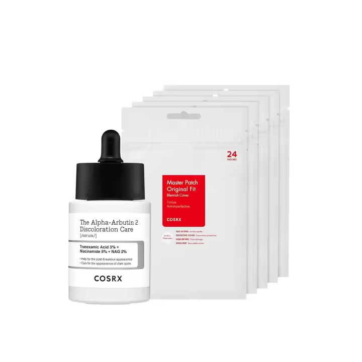 COSRX Parche para espinillas y acné, 5 paquetes + suero para el cuidado de la decoloración con alfa arbutina al 2% - 1