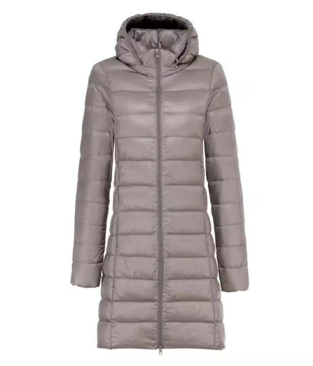 Chaqueta de plumón larga y gruesa para mujer, abrigo ultraligero con capucha, sombrero desmontable, 5xl talla grande, Invierno - 1