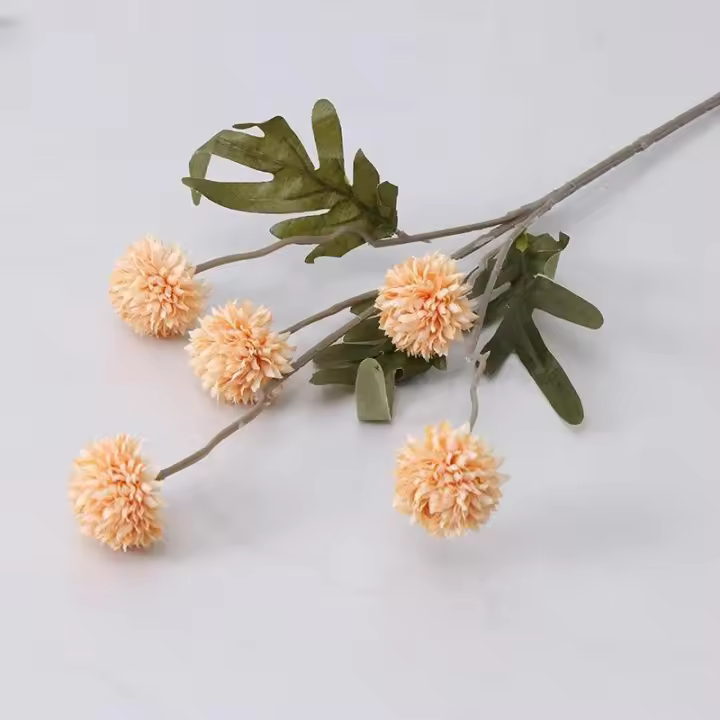 Ramo de flores artificiales de 5 cabezas, bola de flores de diente de león de seda, flores falsas, decoraciones para el hogar, jardín, boda, corona artesanal DIY, Navidad - 1