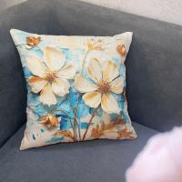 Funda De Lino Mezclado Con Flores Blancas, almohadas Azules Y Doradas De Estilo Crema, 4 piezas - details 2
