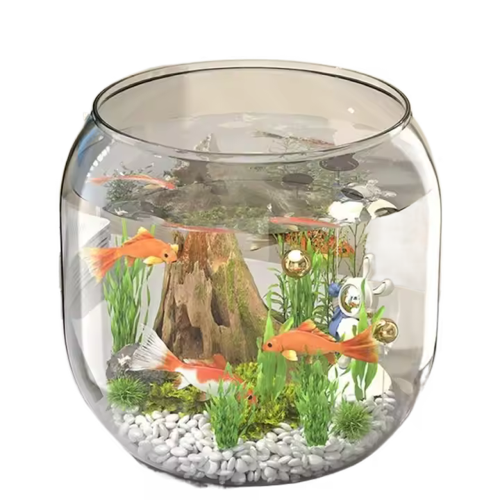 Tanque de peces redondo transparente duradero, tanque de visualización de plástico resistente a caídas, acuario pequeño de escritorio decorativo antirotos para el hogar - 1