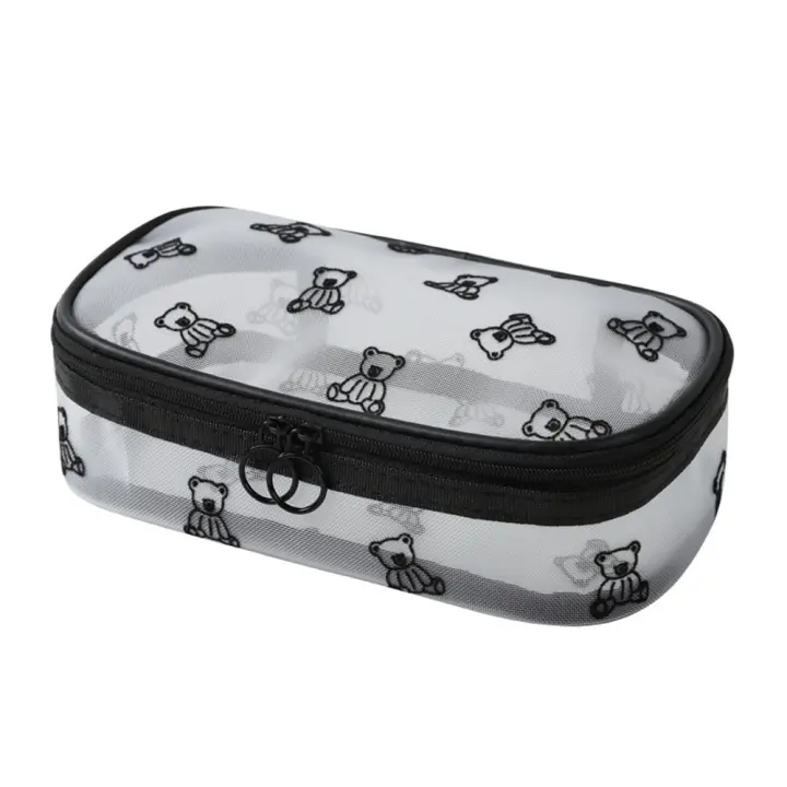 Bolsas de cosméticos de malla de gran capacidad, bolsa de maquillaje con perspectiva multifuncional con cremallera, bolsa de almacenamiento de artículos de tocador suave INS, lavado de baño - 1