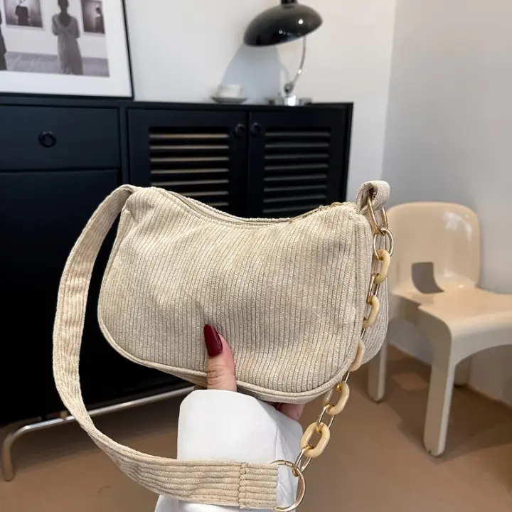 Bolso Mujer Pana Retro Cadena Cremallera Simple Moda - 1