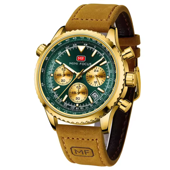 Reloj de cuarzo multifunción para hombre, cronógrafo de aviación, correa de cuero genuino, resistente al agua, luminoso, informal - 1