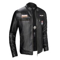 Chaqueta de Cuero Delgada de Moda para Hombres Estampado Personalizado, Abajo de Cremallera, Impresión de Otoño-Invierno - details 1