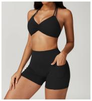 Sujetador de Yoga con cuello fruncido, ropa interior de alto impacto, Bralette acolchado de secado rápido para correr, Fitness y gimnasio - details 3