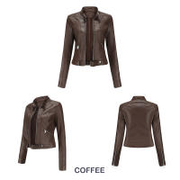 Chaquetas de piel sintética para mujer, abrigo ajustado con cremallera para motocicleta, abrigo corto de PU para motorista - details 15