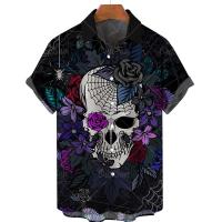 Diseño de moda de playa hawaiana, camisa con estampado de calavera 3D, ropa de calle informal retro, top de manga corta unisex de verano para hombre - details 10
