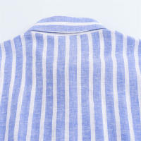 2025 verano nuevo estilo europeo y americano mezcla de lino a rayas cinturón Midi decoración vestido falda corta ropa - details 9