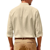 Camisa de lino de primavera y otoño, manga larga, cuello alto, transpirable, pegatina informal, camisa de bolsillo, hombres - details 3