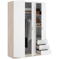 Armario ropero de 3 Puertas y 3 cajones, Gran Capacidad, Natural/Blanco, 121x184x52 cm - details 5