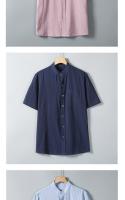 Camisa de gran tamaño para hombres de manga corta 2025 nueva camisa de media manga de algodón y lino camisa de cuello alto casual color sólido camisa de manga corta para hombres - details 1