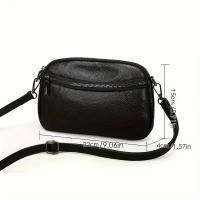Bolso Cruzado de Cuero Genuino para Mujer Color Sólido, Mini Bolso de Hombro a la Moda con Doble Cremallera, Correa Desmontable, Forro de Poliéster - details 10