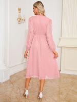 Vestido largo de manga larga con cuello en V para mujer, vestido elegante de corte en A, Color liso Vintage, estético, nuevo en oferta - details 6