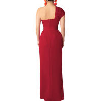 Invitada con un hombro largo y diseño de bloques de color Wo, estilo elegante, vestido de noche de boda de longitud media, vestido nquet para Wo, estilo, , - details 20