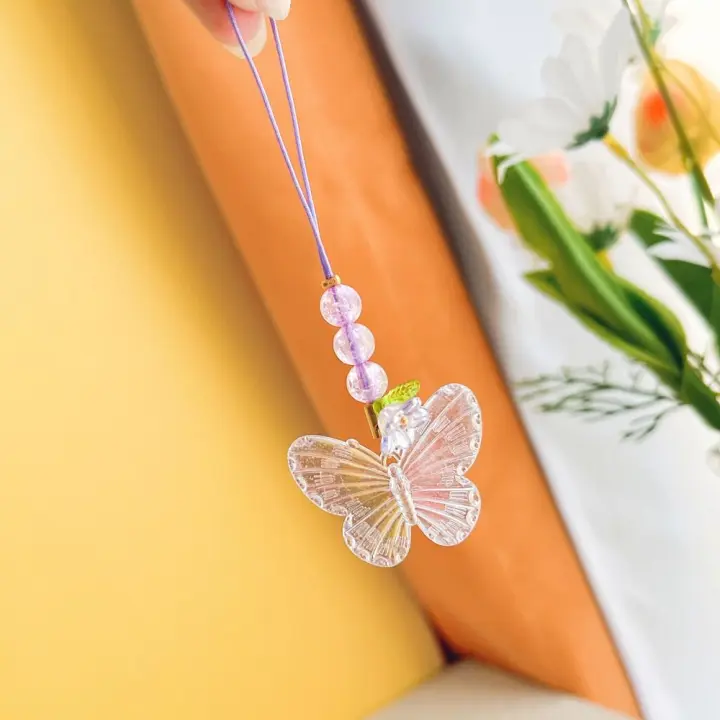 Mariposa mariposa colgante para teléfono móvil flor corta mariposa Y2K teléfono móvil encanto correa hecha a mano Ins - 1
