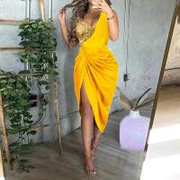 Vestido de noche con cuentas para mujer, abertura plisada, un solo hombro, europeo y americano, a la moda - details 4