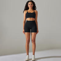Hamidou-Ropa deportiva para mujer, conjunto de Yoga, sujetador con espalda de nadador, pantalones cortos sin costuras, Leggings de cintura alta, pantalones cortos de gimnasio, trajes de Fitness - details 17