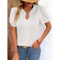 Camiseta holgada de Color sólido de manga corta con cuello en V para mujer a la moda de estilo coreano para verano - details 1