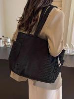 Bolso informal de pana con cierre de cremallera, ligero y de gran capacidad, correa fija para el hombro, bolso de viaje diario de Color sólido - details 14